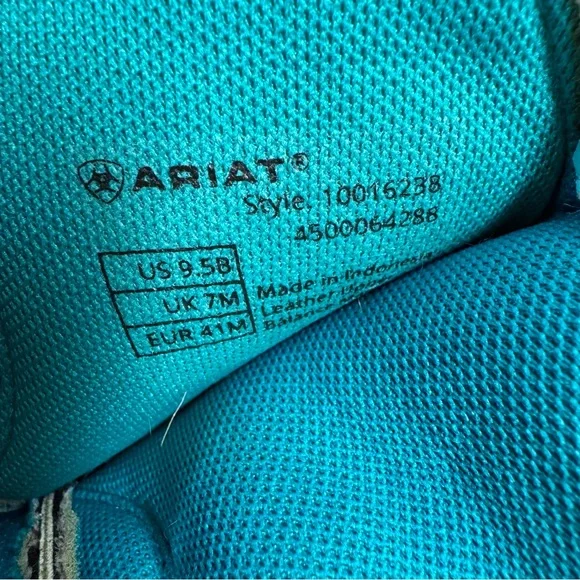 Ariat Brown Leather Western Heeled Boots with Turquoise Stitching - Picture 13 of 16